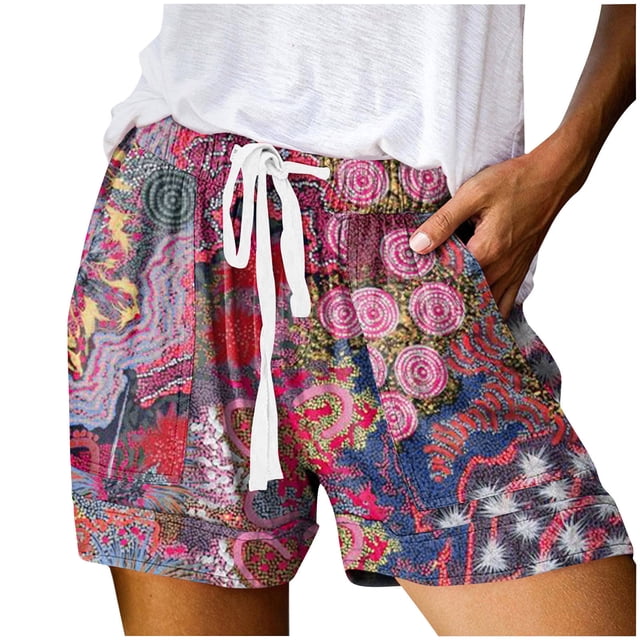 Shorts Décontractés pour Femmes d'Été, Taille Haute, à Lacets, Coupe Ample, à Imprimé Numérique, Hot Pants