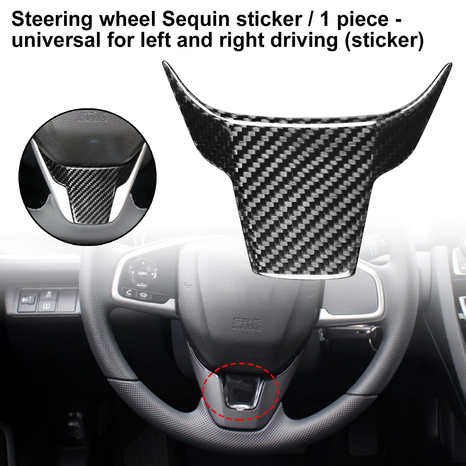 Real Carbon Fiber Steering Wheel Sticker Trim for Honda Civic 10th 2016-2020