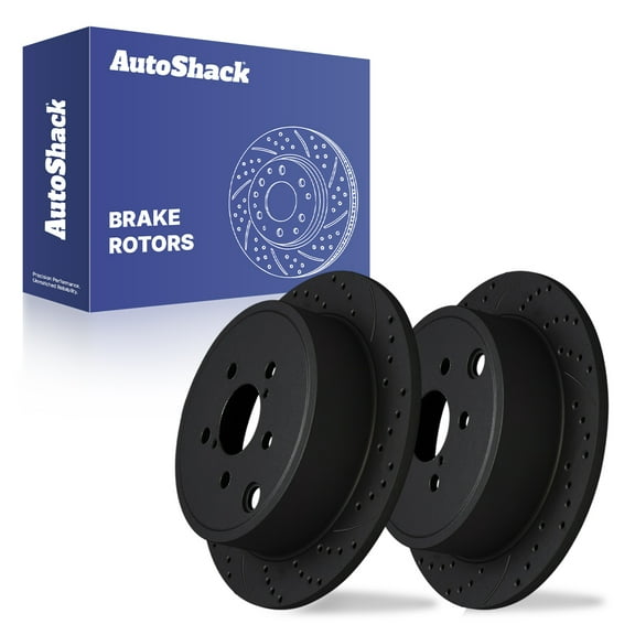 AutoShack 11.24" (285.6 mm) Rear Solid Drilled & Slotted Brake Rotors E-Coated | Replacement for 2010-2014 Subaru Outback 2008-2014 Subaru Impreza | Black Finish | 2-PC Set | NightGuard