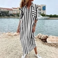 thumbnail image 5 of Eawtki Women's Lapel Collar Three Quarter Roll Sleeve Maxi Striped Linen Shirt Dress Half Front Zip Placket Side Patch Pockets Loose Vacation Cover Up Dress, 5 of 7
