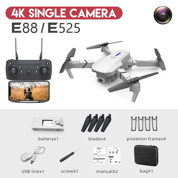 3.7V 1800mAh 4CH 2.4G Avión 4K RC Avión aéreo para niños (Gris 1Len 1Batttery)