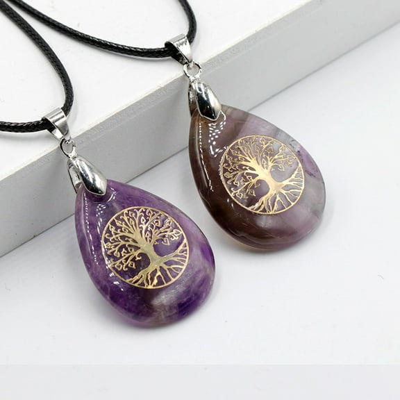 Natural Amethyst Pendant Necklaces Imitation Leather Cord Necklaces for Women 17.72 inch(45cm)