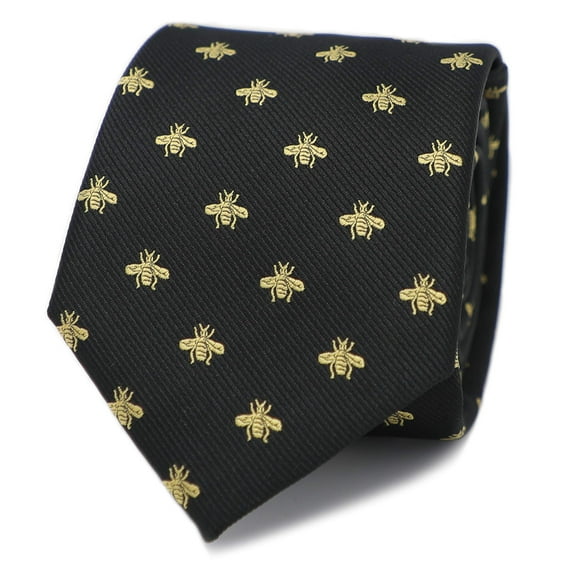 MENDEPOT Cravate Abeille avec Boîte en Microfibre Jacquard Motif Abeille Doré Cravate