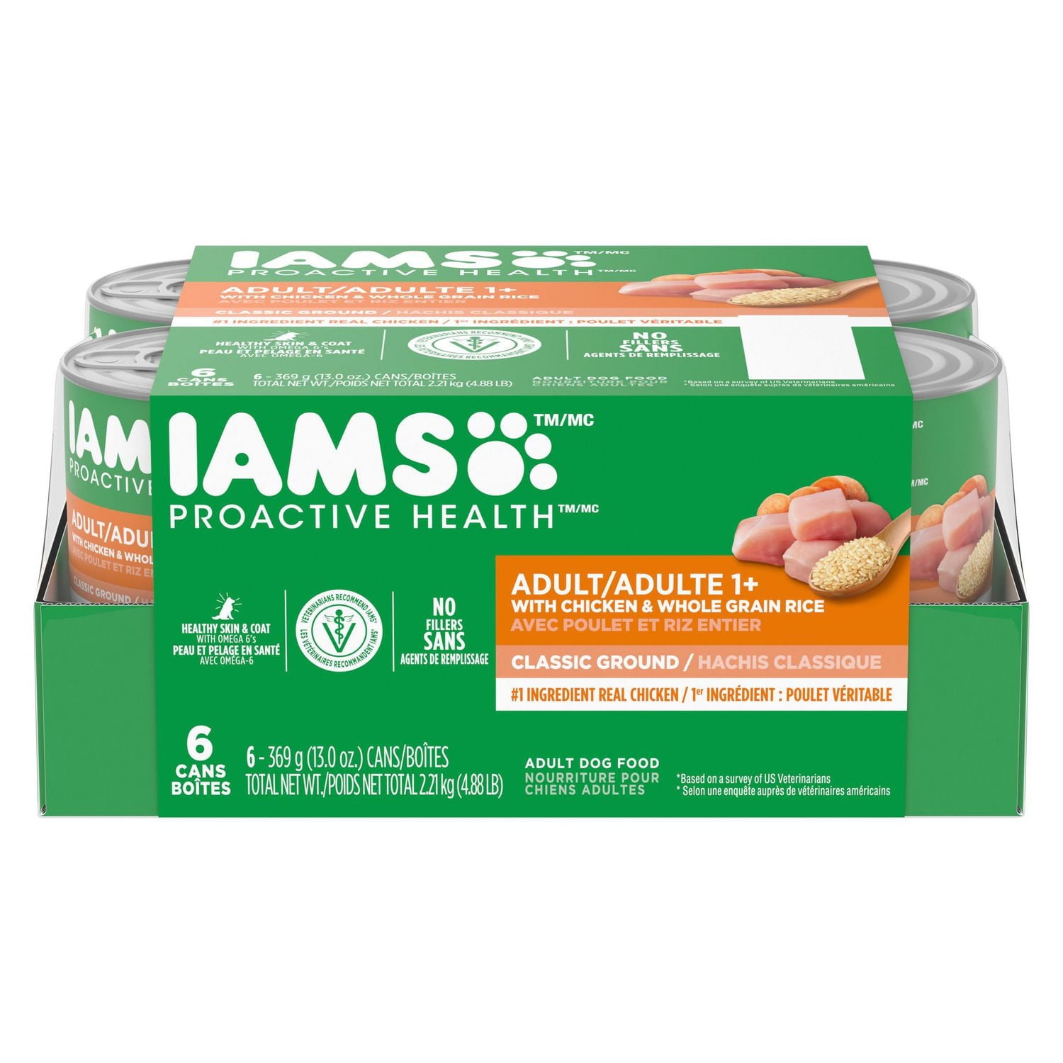 IAMS Proactive Health Chicken & Rice Multipack Adult Wet Dog Food, 6x369g