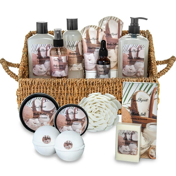 Aqua Elegante Luxury Bath Gift Set - Premium Spa Basket With Coconut & Vanilla