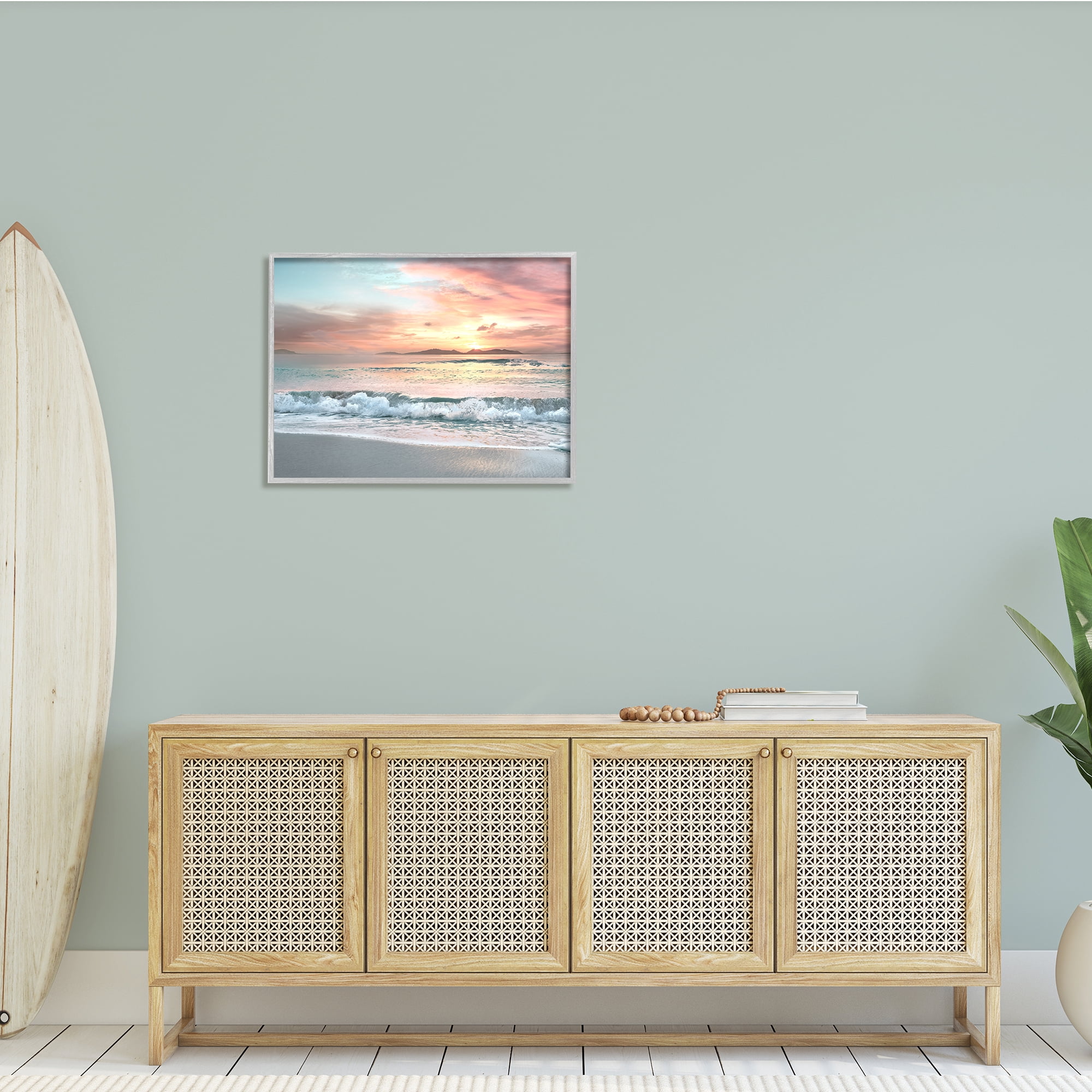 Stupell Indtries Morning Sunrise Beach Landscape Distant Mountains Rolling Tide,30 x 24,Design by Mike Calascibetta