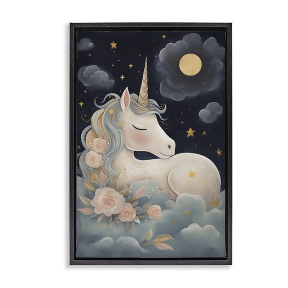 Stupell Industries Eclectic Unicorn Surrounded By Clouds Black Floating Frame Canvas Art, 17 x 25, by Creative Studio