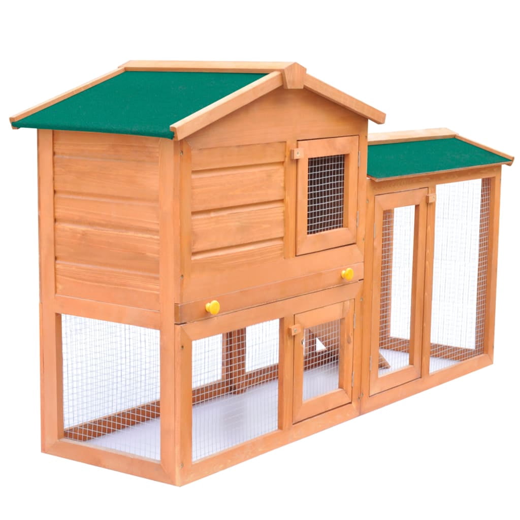 vidaXL Rabbit Hutch Bunny Cage with Pull Out Tray and Ramp Solid Pine Wood