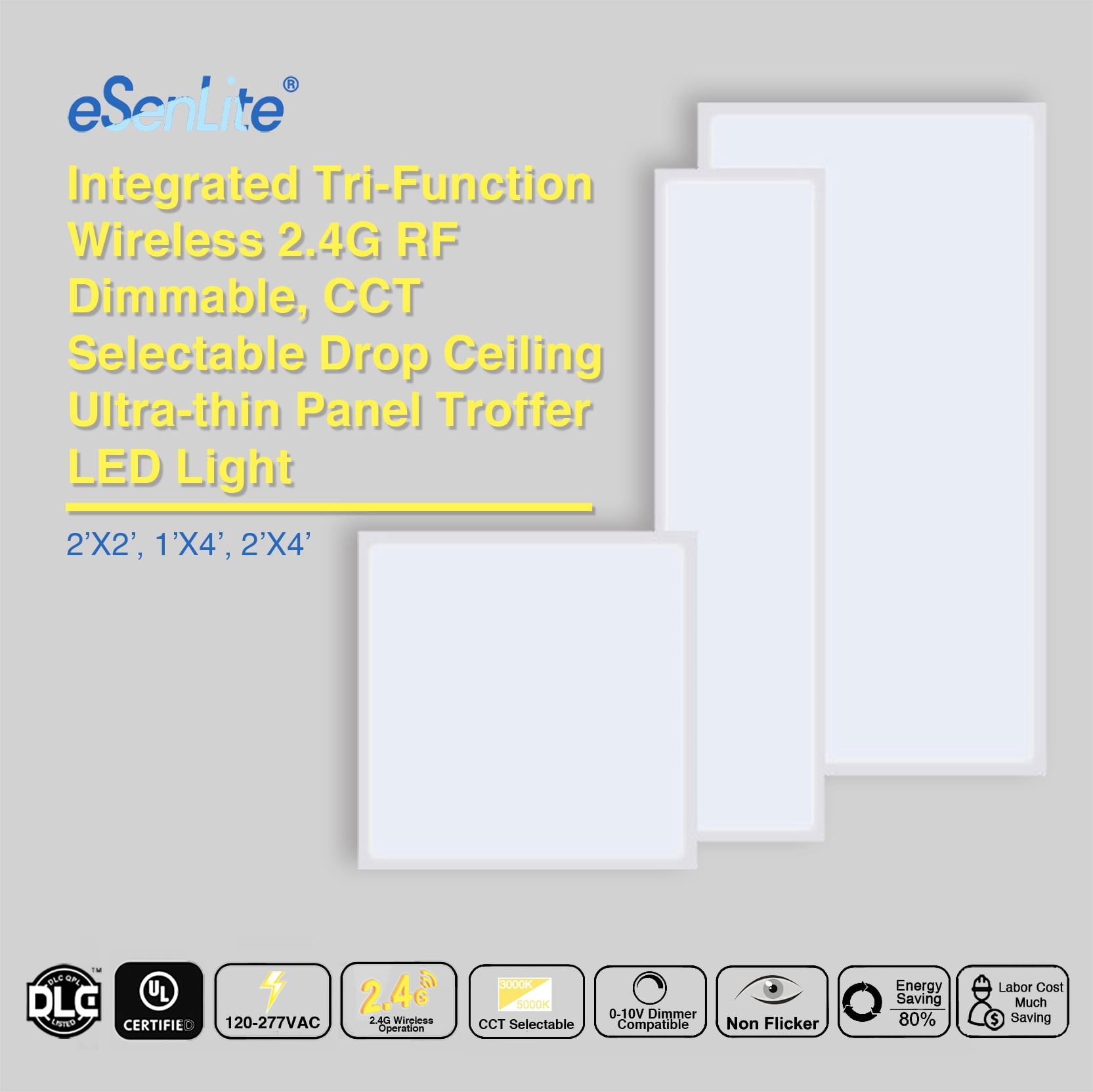 eSenLite 2ft.x2ft. 4200LM LED Commercial Flat Panel Ceiling Light - White (2pcs)