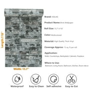 VEELIKE 15.7''x118'' Grey Brick Wallpaper Peel and Stick 3D Brick Stone Textured Wallpaper Self Adhesive Removable Contact Paper Waterproof Rustic Brick Mural for Bedroom Walls Backsplash