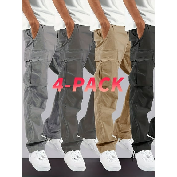 4pcs Men's Cargo Pants - Loose Fit, Multi Pockets, Machine Washable, Ideal for Outdoor Activities in Spring & Autumn