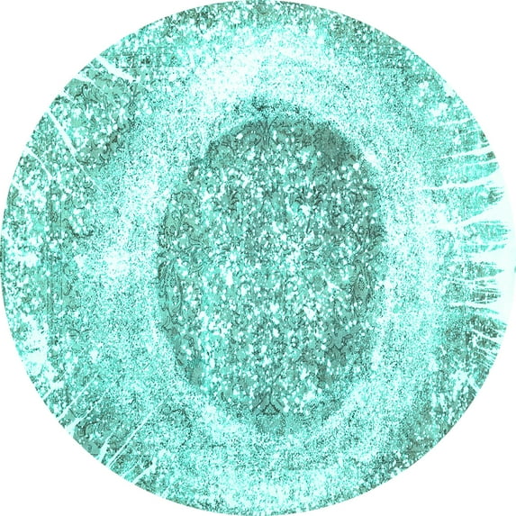 Ahgly Company Indoor Round Abstract Turquoise Blue Contemporary Area Rugs, 6' Round