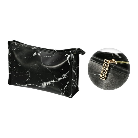 Vocoste Makeup Bag Marble Cosmetic Travel Bag Make Up Brush Organizer Bag Storage for Women Black 9"x3"x6"
