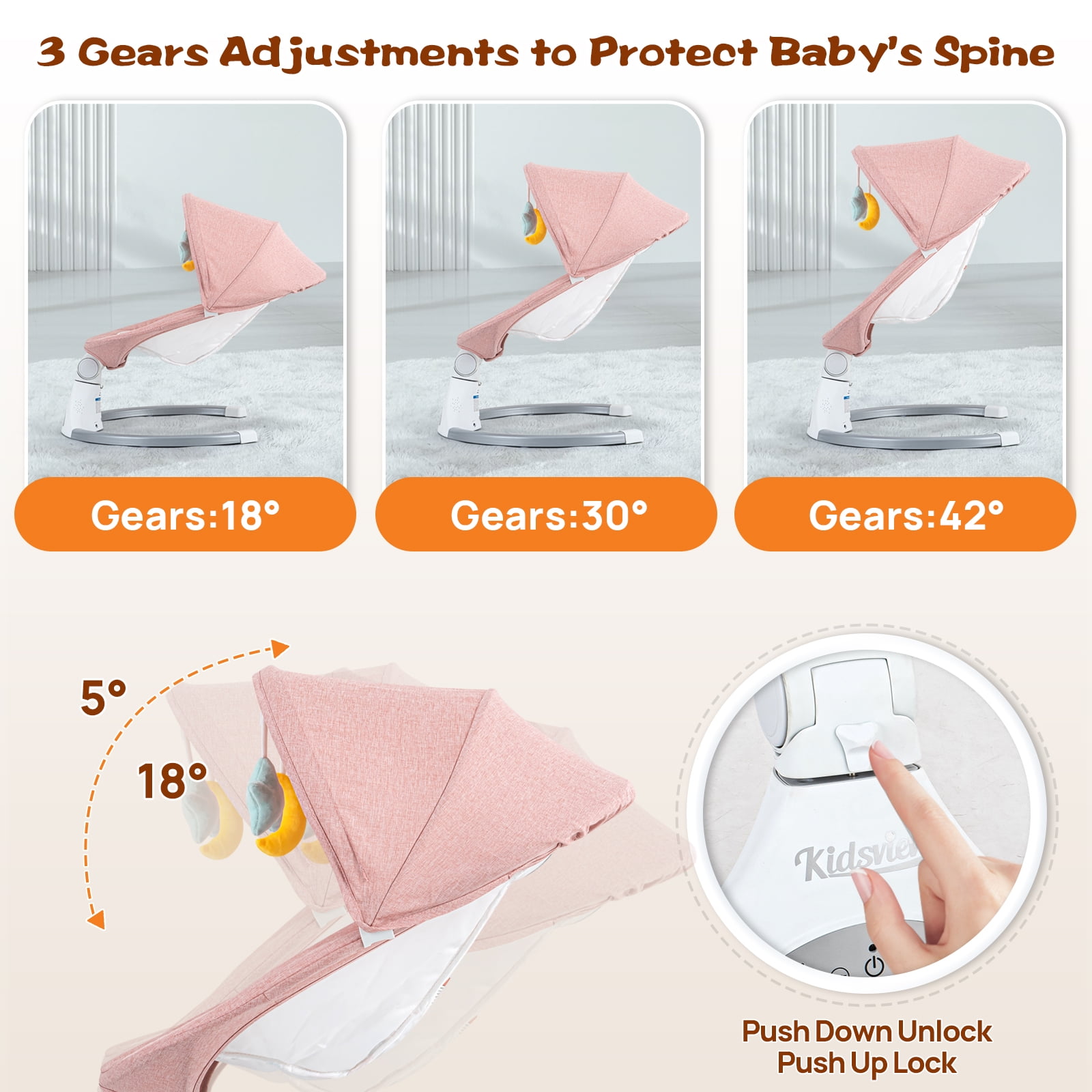 Baby Swing for Infants | Electric Swing for Babies,Portable Swing for Baby Boy Girl, Infant Swing with Remote Control, 5 Speeds,3 Seat Positions,12 Music and Bluetooth,Aluminum