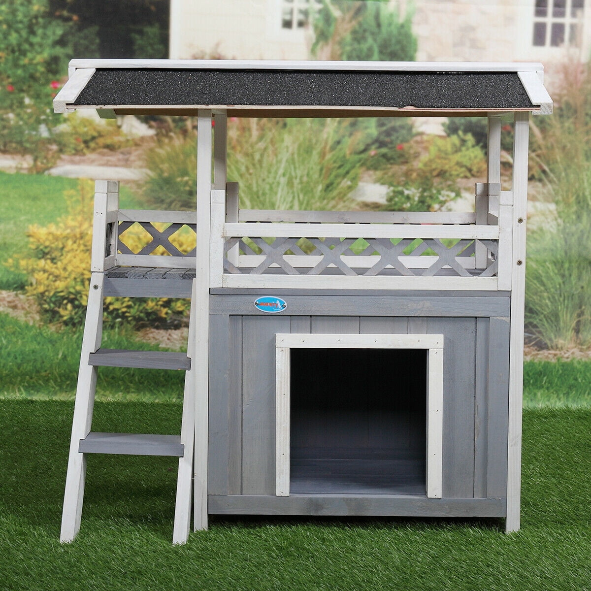 Lowestbest Outdoor Weather-Resistant Cat Condo, Pet House with Steps Balcony Puppy Stairs Lowestbest Outdoor Weather-Resistant Cat Condo, Pet House with Steps Balcony Puppy Stairs