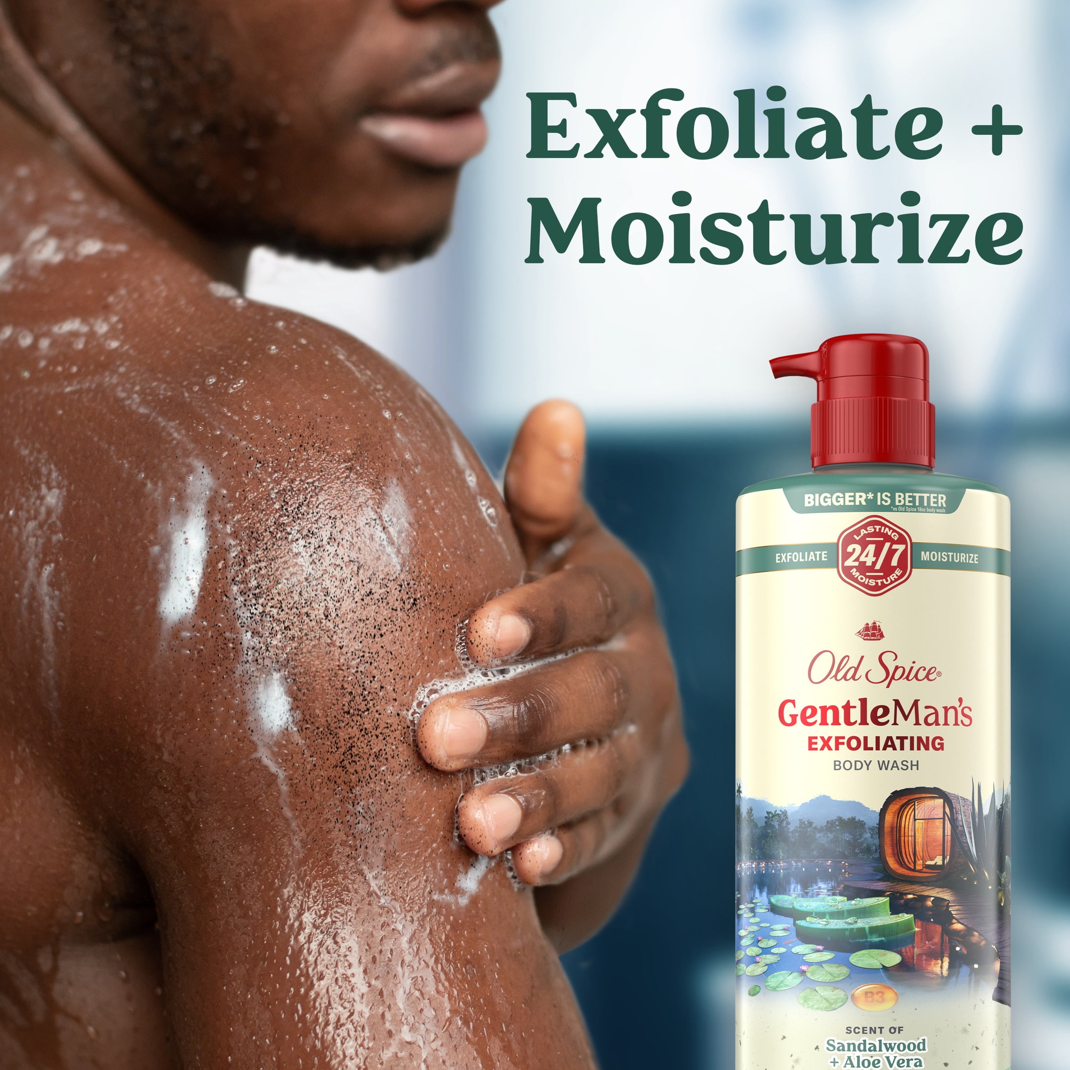 (3 pack) Old Spice Men's Body Wash for Men, Sandalwood and Aloe Vera, 24/7 Shower Fresh, 18 oz, Exfoliation + Moisturization, 26oz