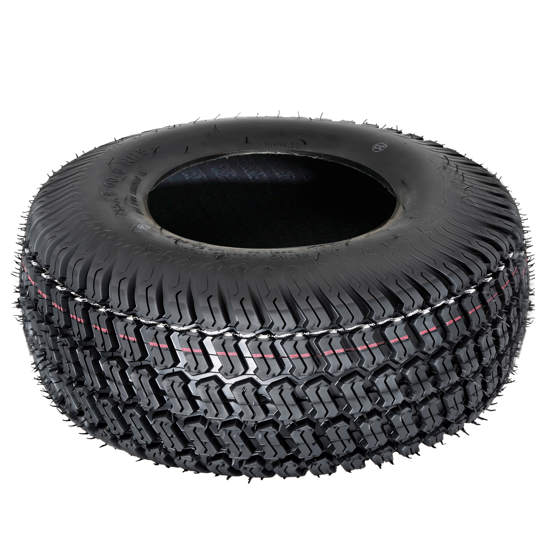 Noble House 15" x 6" 4-Ply Tubeless Turf Tread Lawn Mower Tires, Heavy Duty for Large Garden Tractors, Black, Set of 2