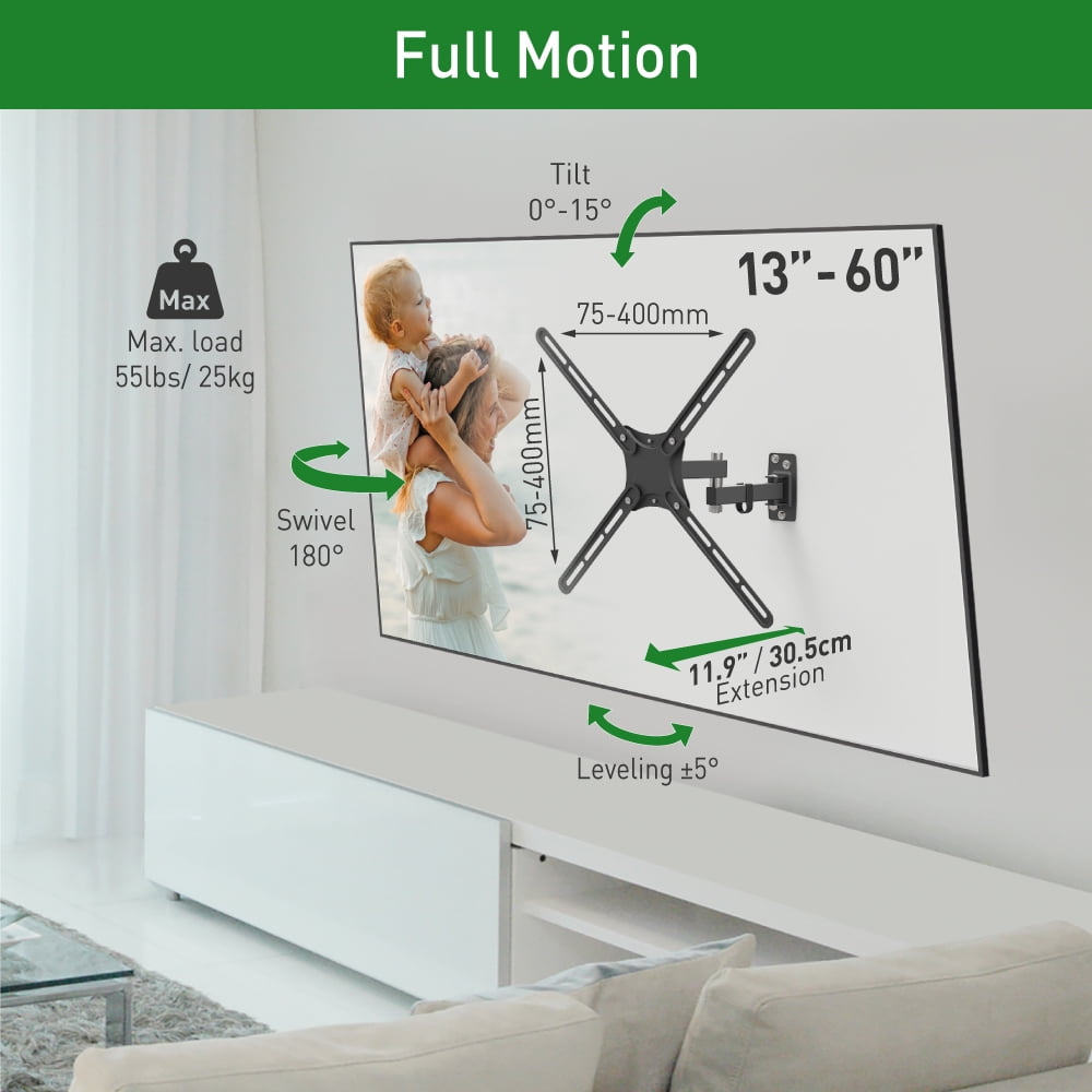 Barkan Full Motion TV Wall Mount 13 - 58 inch 55 lbs Low Profile 5 Year Warranty