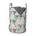 thumbnail image 1 of Tropical Laundry Bag, Contemporary Triangles Graphic of Branches Stripes in Pastel Colors, Basket with Handles Drawstring Closure for Laundromats, 13" x 19", Pale Pink and Petrol Blue, by Ambesonne, 1 of 4