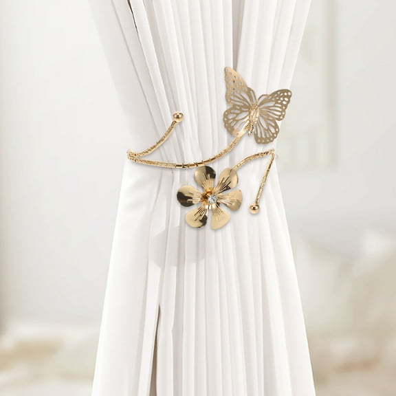 WORGEOUS 2pcs Butterfly Curtain Tiebacks Decorative Drapes Curtain Clips Buckle Flower Curtain Tie Back European And American Style Gold