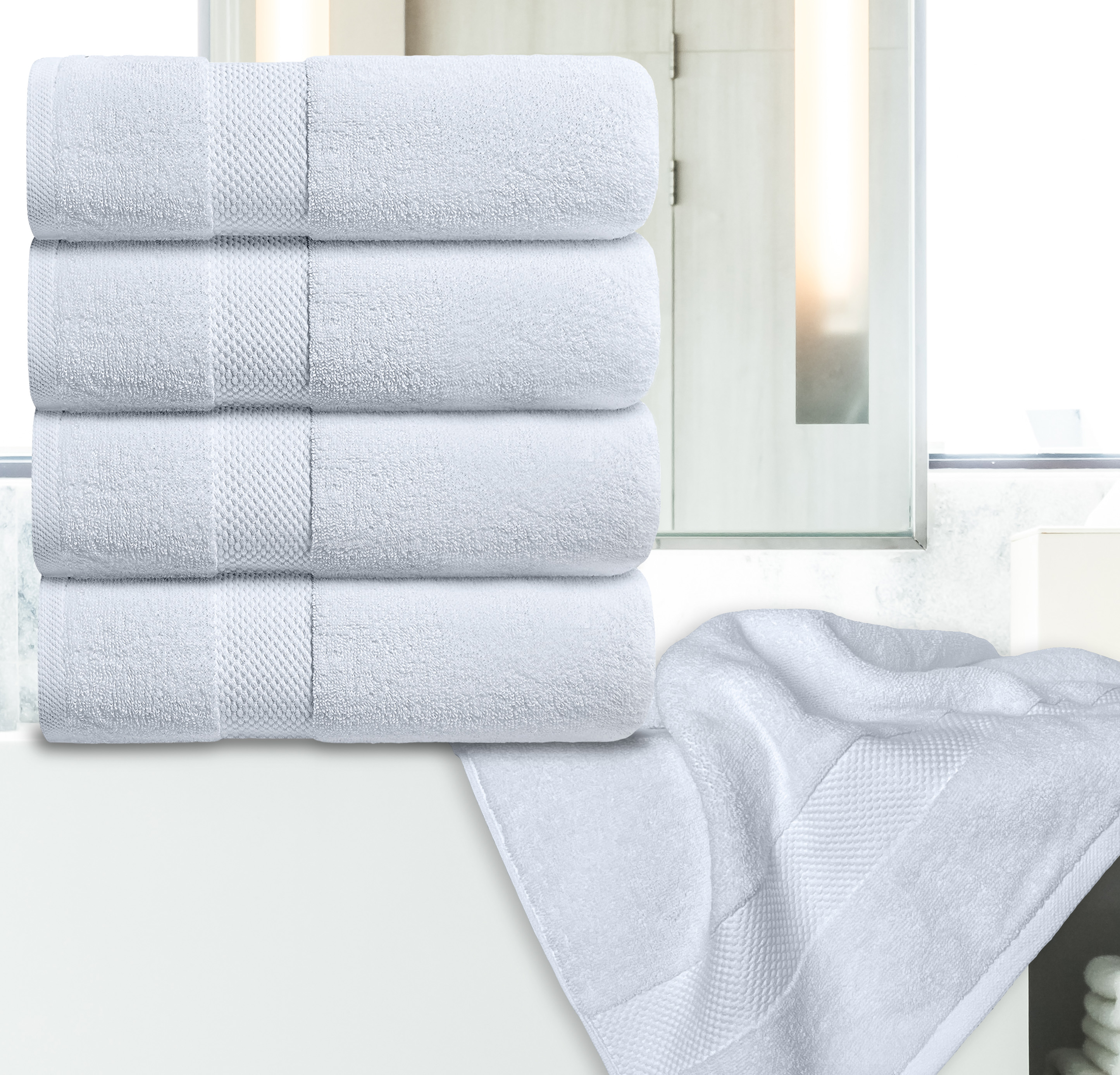 White Classic 700 GSM Turkish Cotton Bath Towels, 4-Pack, White photo 6