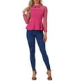 thumbnail image 2 of INSPIRE CHIC Women's Mesh Sheer Blouse Turn Down Collar Keyhole Ruffle Peplum Top XS Hot Pink, 2 of 6