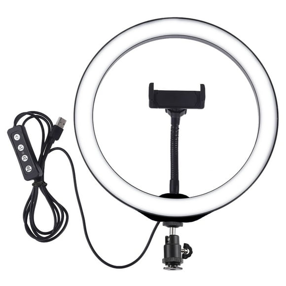 RisingPro 10 inch USB 3 Modes Dimmable LED Ring Light Vlogging Selfie Photography Video Lights with Cold Shoe Tripod Ball Head & Phone Clamp