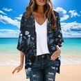 thumbnail image 6 of UPPADA Kimono Cardigan for Women Dressy Summer Floral Print 3/4 Sleeve Open Front Chiffon Beach Coverups Hawaiian Lightweight Loose Tops Navy,S, 6 of 6
