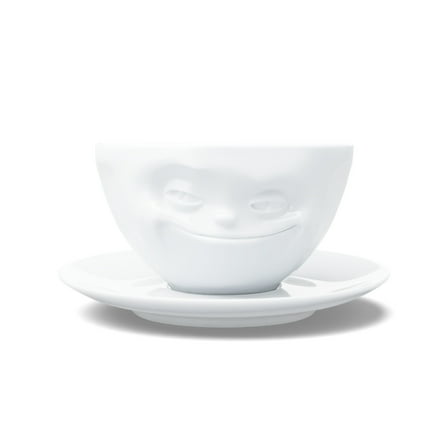 Coffee Cup with Saucer, Grinning Face