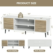 Furmax Mid-Century 2-Door TV Stand for TVs up to 65, White&Walnut