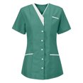 thumbnail image 2 of Fshiont Women's Short Sleeve Scrub Tops Scrubs Tops for Women Housekeeping Uniform Shirts Nurse T Shirt Top Dark Green L, 2 of 5