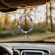 thumbnail image 5 of Colgante de espejo retrovisor de coche Violeta Decoración de tejido a mano | Material plástico de textura natural | Accesorios decorativos para automóviles | 12x6x1cm | 1 paquete | Rosado, 5 of 6