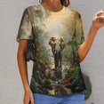 thumbnail image 6 of Colorful Elephant Flower Womens Tops Women's Fashion Casual Short Sleeve Flower Print Round Neck Pullover Top Blouse, 6 of 6