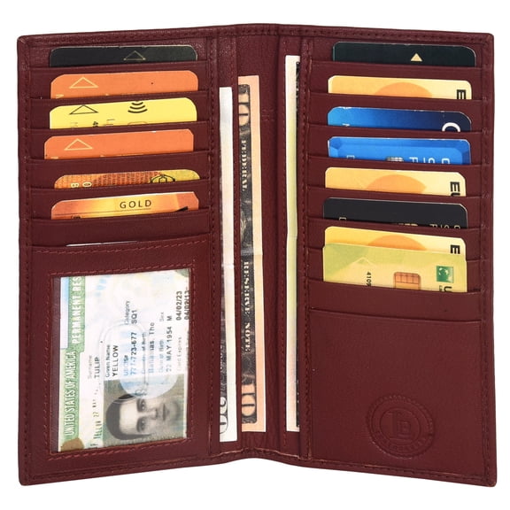 Leatherboss 15 credit card Slot Unisex Genuine Leather Checkbook Wallet, Brown