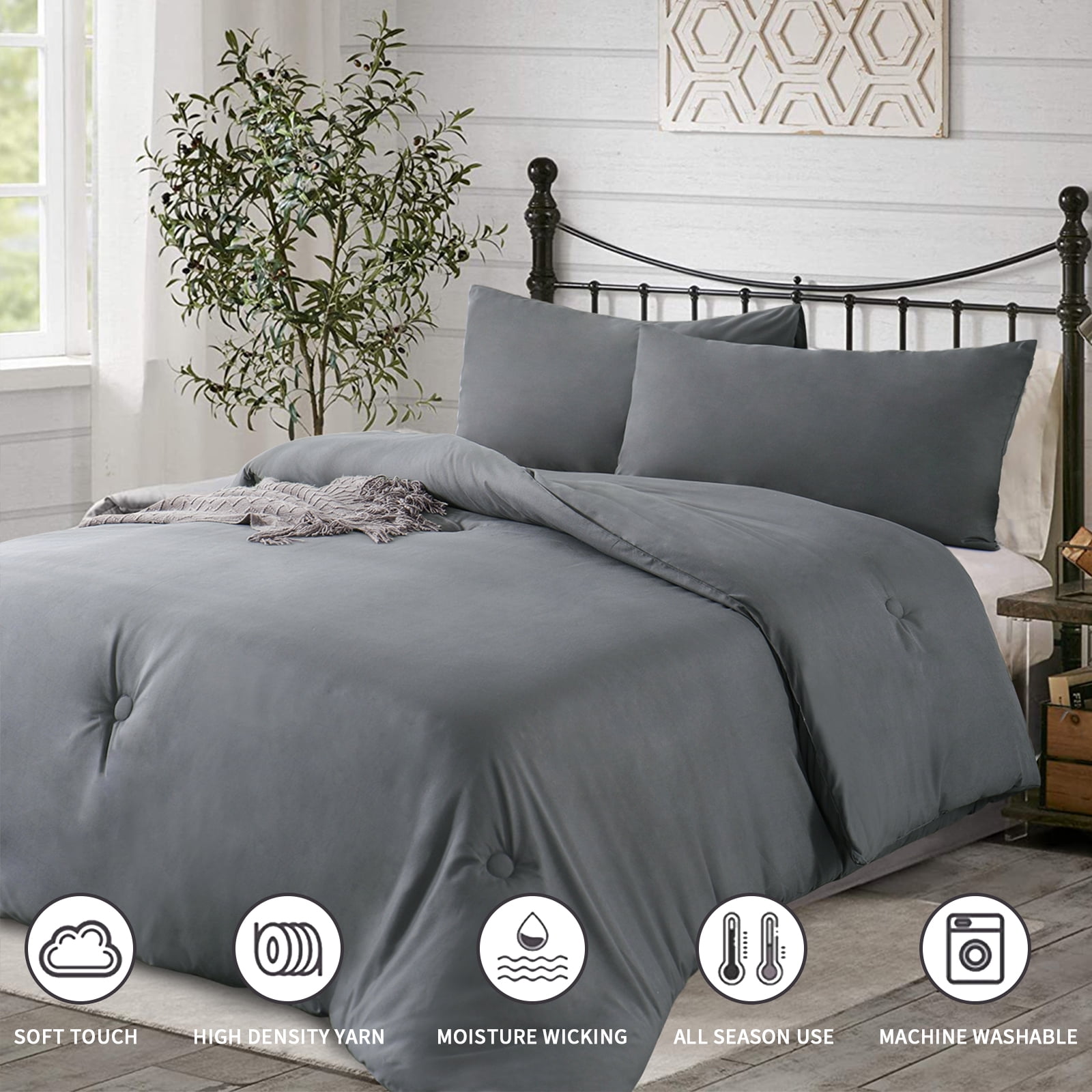 RUIKASI Dark Gray King Comforter Set - Soft and Fluffy Bedding 3 Pieces Set, Microfiber Dark Gray Bedding Sets King Size, Bed Set with Comforter, Pillowcases