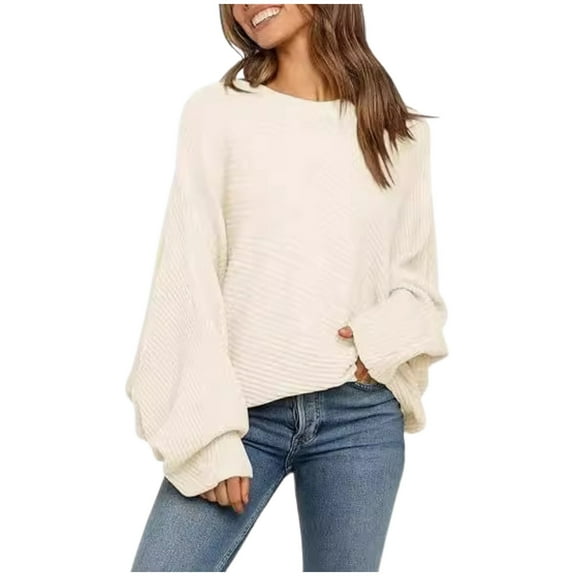 Bibifish Womens Sweaters Batwing Long Sleeve Knitted Sweaters For Ladies Solid Color Relaxed Fit Pullover Tops Casual Cozy Sweaters