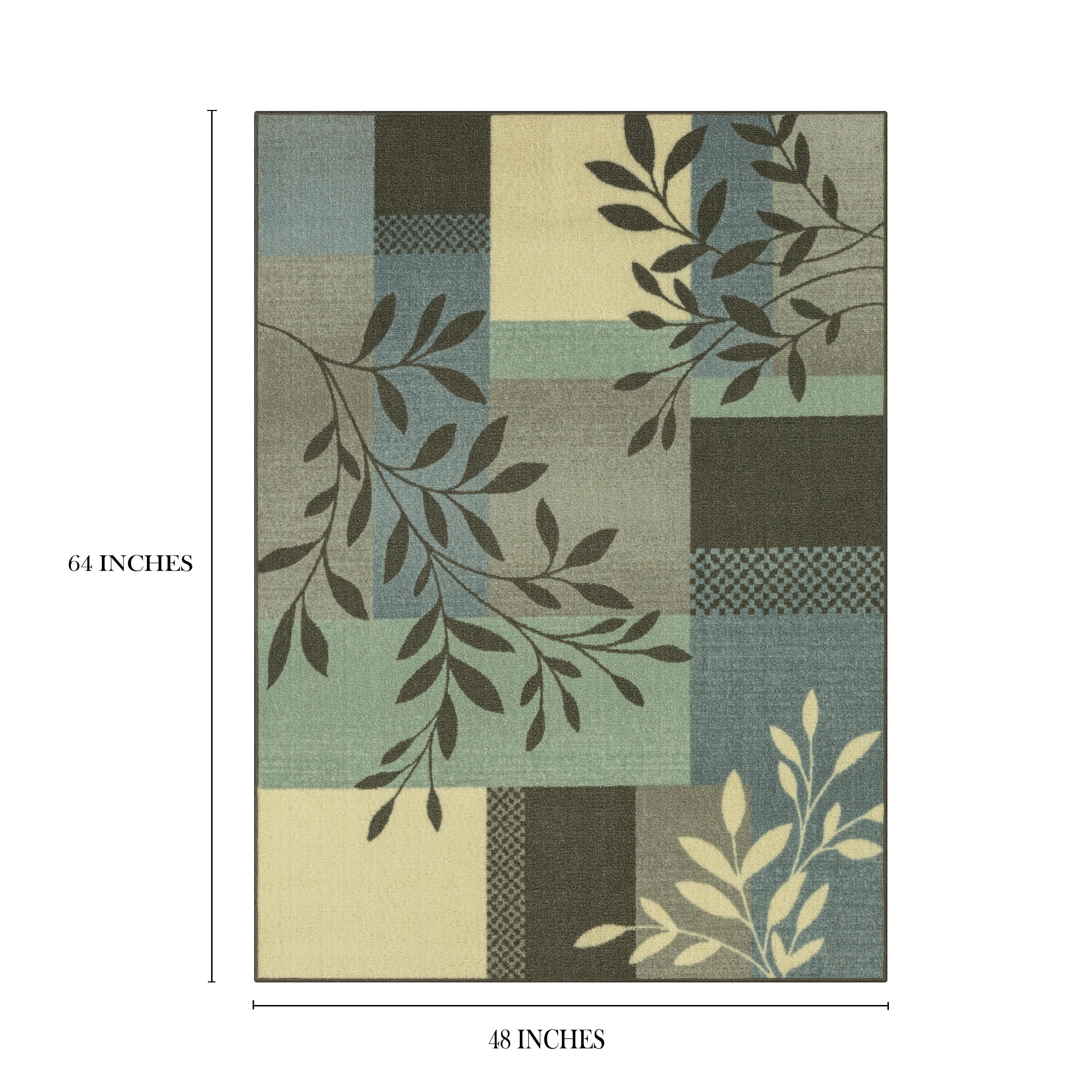 Mainstays Traditional Leaf Block Aqua Gray Print Indoor Area Rug, 4 ft x 5 ft 4 in