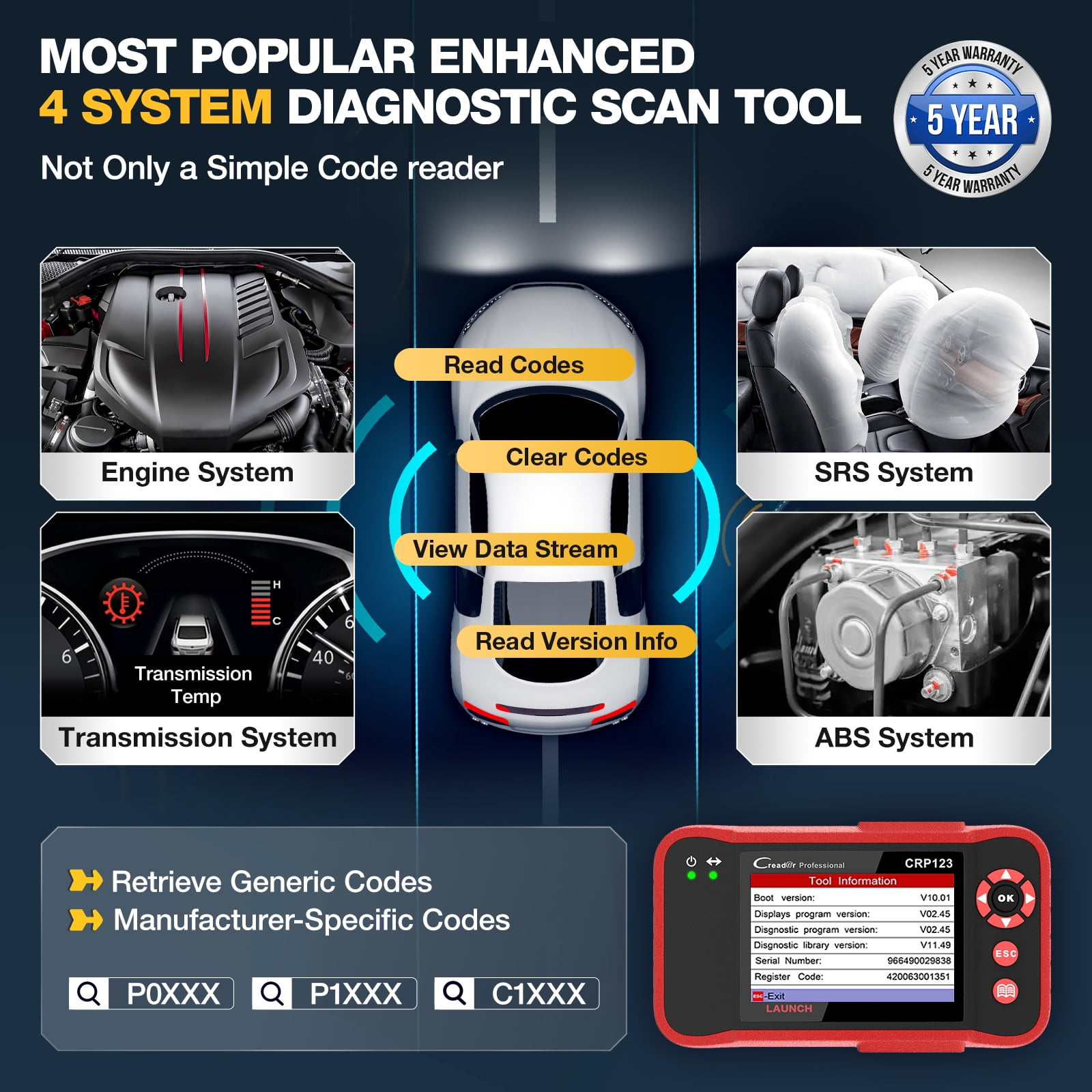 LAUNCH® CRP123i OBD2 Scanner ABS SRS Code Reader Check Engine Car Diag