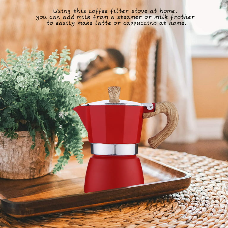 TureClos Coffee Maker Aluminum Coffee Machine Octagon Household Mocha Pot  Kitchen Accessory, Red, 150ML