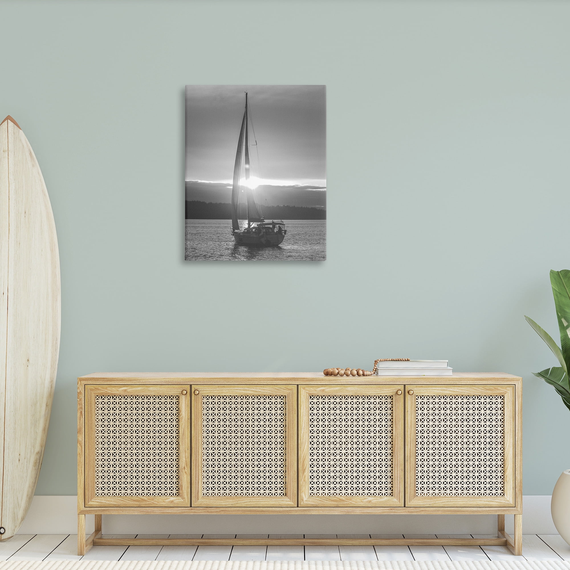 Stupell Industries Grey Sailboat Seascape Transportation Photography Gallery Wrapped Canvas Art Print Wall Art, 30 x 40