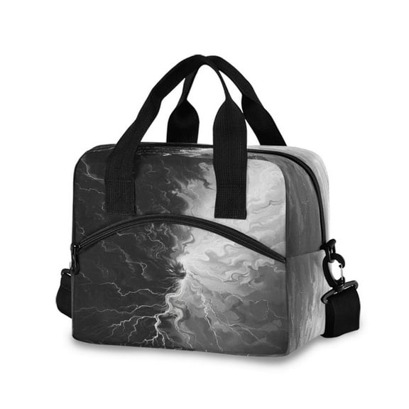 joogoo Black and White Insulated Lunch Bags Reusable Cooler Box with Shoulder Strap