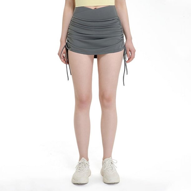 Falda deportiva con cordón en la cintura para mujer, pantalones cortos para correr, yoga, anticaminar, falda de tenis y fitness
