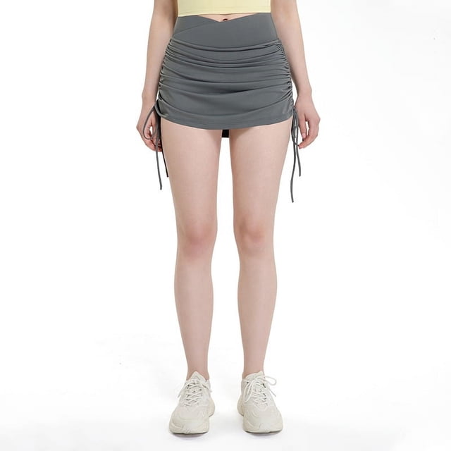 Falda deportiva con cordón en la cintura para mujer, pantalones cortos para correr, yoga, anticaminar, falda de tenis y fitness