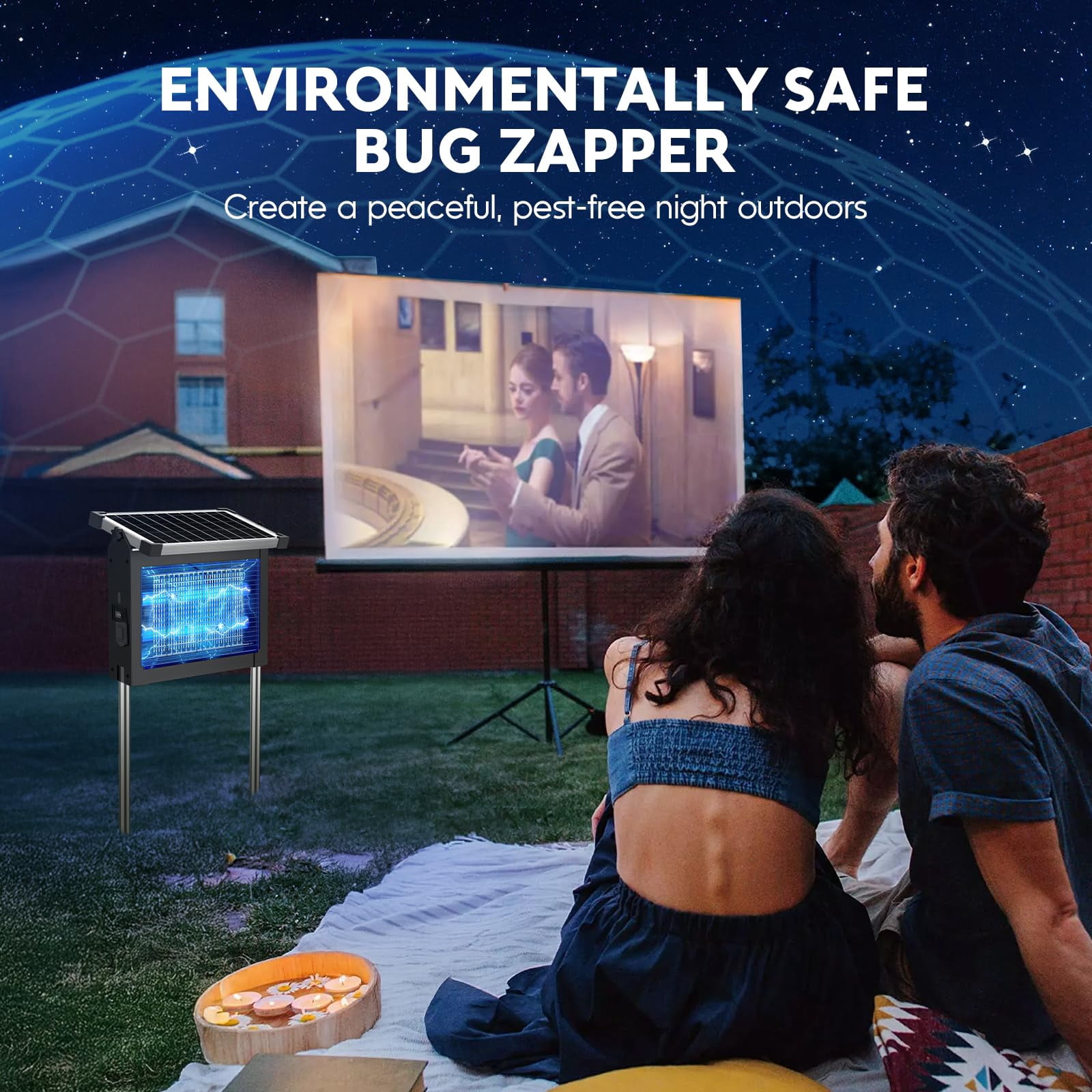 Solar Zapper Outdoor  Mosquito 4500v Cordless Waterproof Auto On/off Portable Type-c & Electric Fly Killer For Patio Garage Yard Camping