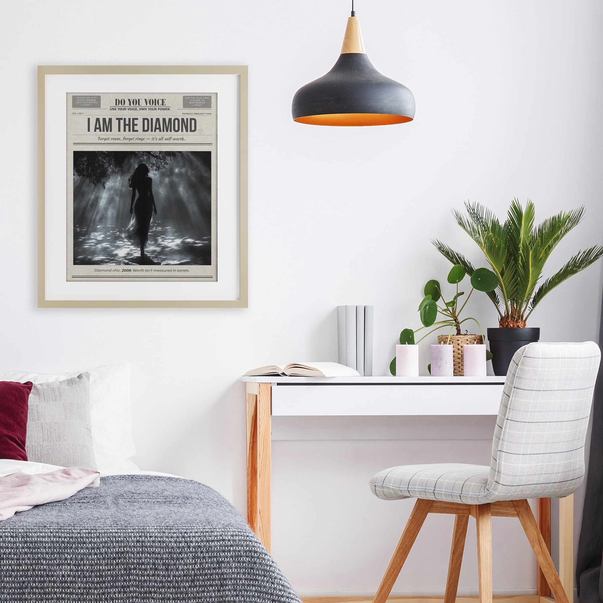 Stupell Industries Diamond Chic Newspaper Birch Framed Print Under Glass, design by A Barefoot Stylist