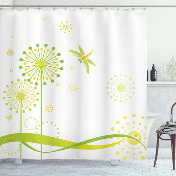 Ambesonne Dragonfly Shower Curtain, Spring Dandelion Art, 69"Wx75"L, Lime and Apple Green