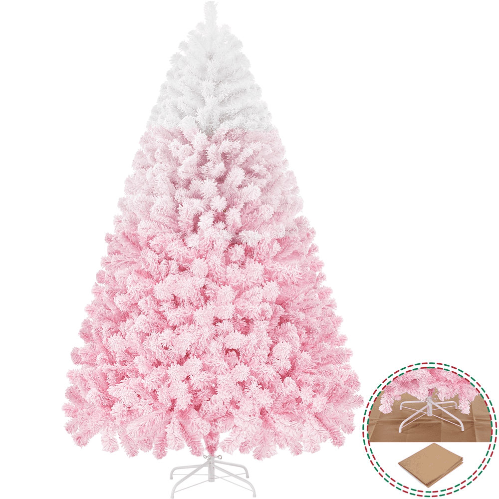 Renwick 7.5ft Flocked Artificial Christmas Tree with Foldable Stand, Pink Gradient