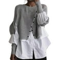 thumbnail image 2 of Gray Womens Fall Tops Women's Autumn and Winter New Layered Pullover Spliced Two Piece Knitted Sweater Shirt Sweaters for Women, 2 of 4