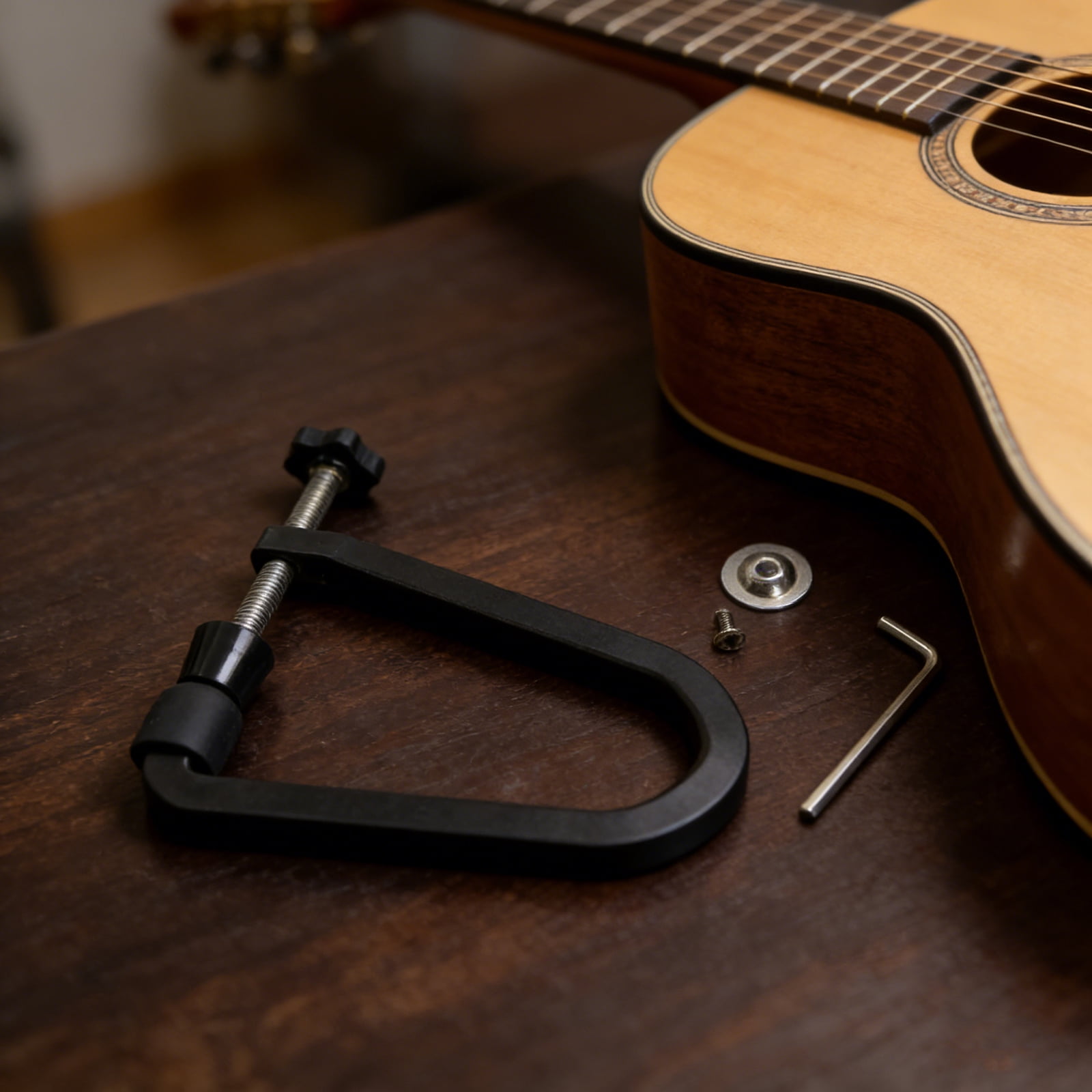 U Shape Adjustable Bridge Clamp for Black Classical Guitars with Stable Mounting Systems and Precise Installation