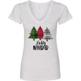 thumbnail image 3 of Inktastic Feliz Navidad Plaid Trees Women's V-Neck T-Shirt, 3 of 5